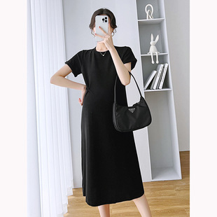 Pregnant Women's Summer T-shirt Short-sleeved Dress Mid-length 2024 New Style Top Women's Loose Cotton Summer Season Skirt