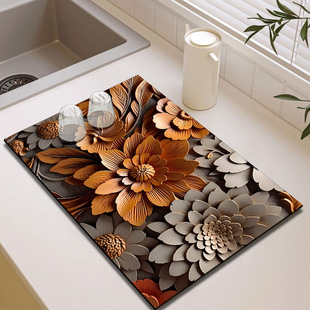 Light Luxury Black Gold Flower Kitchen Draining Mat Tableware Bowl Plate Control Water Mat Dining Table Anti-scalding Mat Cross-border