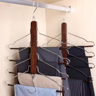 Solid wood hanger multi-layer hanger underwear sling hook storage artifact log vintage hanger factory wholesale