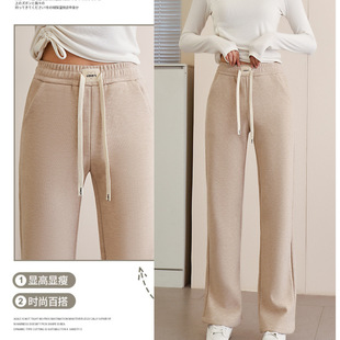 Autumn and Winter Thickened Wool Plush Wide-leg Pants Simple All-match Loose Slimming Straight Pants High Waist Stretch Casual Mom Pants