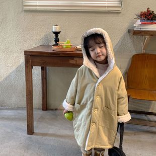 Children's cotton-padded jacket fleece-lined thick boys cotton-padded long girls windbreaker winter 2024 new baby coat