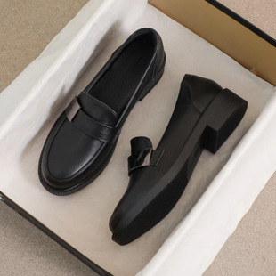 Women's Small Leather Shoes 2025 Spring and Autumn British Style Black Bean Soft Bottom High Heel Work Spring New Single Shoes