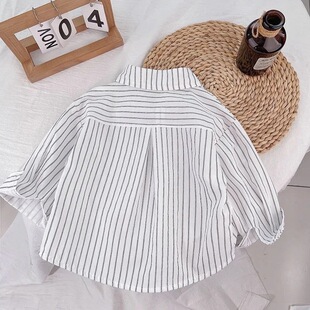 Boys' Shirts 2025 Spring and Summer Kidsren's Vertical Stripesd Sun Protection Clothing Korean Style Long-Sleeved Student Shirts and Stylish Tops