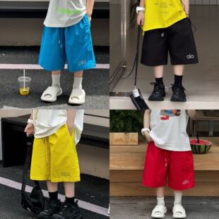 Tairu 2025 Summer New Korean Style Boys Solid Color All-match Letter Print Shorts Children Breathable Casual Pants