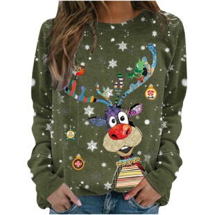 2023 Export Autumn Clothing New Amazon wish Aliexpress Christmas Pattern Printed Long-sleeved Round Neck Sweatshirt for Women