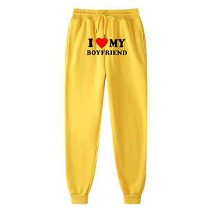 New Cross-border I MY BOYFRIEND Printed Casual Sweat Pants Men's and Women's Loose Shrink High Waist Sports Home Sweat Pants