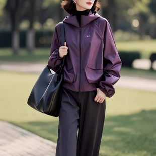 Spring European goods are cool and rustling, unique, super good-looking, fashionable and foreign-style, all-match casual purple charge coat, sunscreen coat