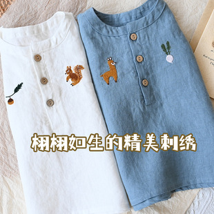 100 Imported Linen Class A Children's T-Shirt Short-sleeved Breathable Outer Wear Western Style Baby Thin Top