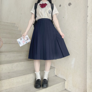 Spot wholesale solid color black pleated skirt skirt skirt jk uniform skirt bad long skirt genuine strong cyanotic color
