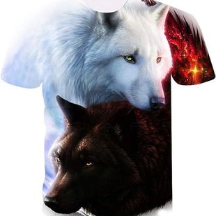 Animal Wolf/Cat T-Shirt European and American Fashion Top 3D Digital Printing Men's and Women's Casual Round Neck Short Sleeve T-Shirt
