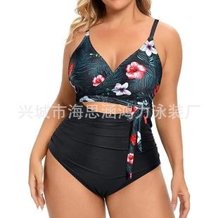 Aliexpress Amazon Popular European and American One-piece Long Strap Deep v Large Size Lace-up High Waist Sexy Bikini Swimsuit for Women