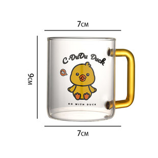 Simple Cartoon Household Drinking Cup Candy Doodle Duck Glass Milk Cup Transparent Glass with Handle Women's Breakfast Cup