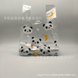Factory wholesale panda figure transparent plastic baking packing vest bag salad sushi jewelry shopping portable plastic bag