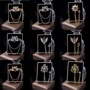Cross-border European and American style chain tassel brooch personality retro anti-walking pin men's and women's suit cardigan clothing accessories