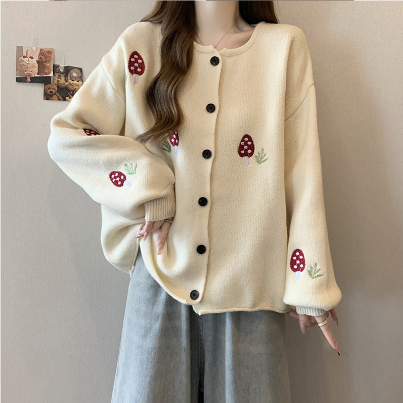 Korean Style Gentle Style Cute Little Strawberry Embroidered Knitwear Cardigan for Women Spring & Fall New Style Foreign Style Age-Reducing Knitwear