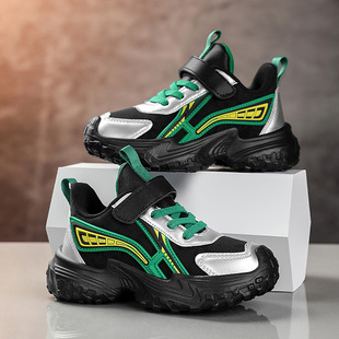 2024 autumn children's sports new boys sneaker leather waterproof velcro lightweight non-slip wear-resistant running shoes