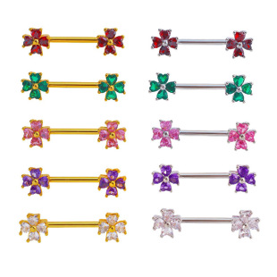 European and American fashion style micro inlaid love four-leaf clover milk nail breast ring perforated sexy piercing jewelry
