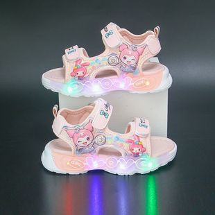 2025 Summer New Girls Melody Princess Sandals Children's Kuromi Velcro Luminous Student Beach Shoes