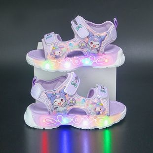 2025 Summer New Girls Melody Princess Sandals Children's Kuromi Velcro Luminous Student Beach Shoes