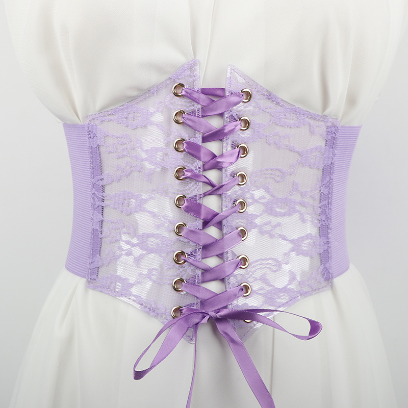Transparent Lace Elastic Belt Women's Tight Waist Super Wide Strap Decorative Dress Lolita Design Elastic Waist Cover