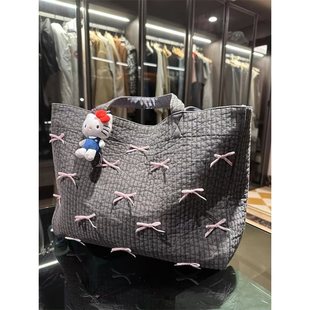 Korean Style Ballet Style Bow Tote Bag Large Capacity Portable Shoulder Bag Storage Bag Cute All-match Girl Bag