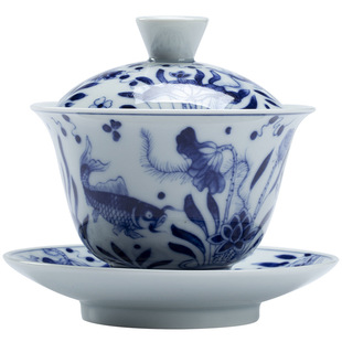 Jingdezhen Antique Blue and white Sancai Bowl Not Hot Ceramic Tea Bowl with Bottom Kung Fu Tea Set Hand-held Bowl