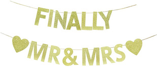 European and American wedding wedding wedding party decoration string flag Golden SOONTOBE MR MRS glitter flower