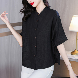 high quality Age-reducing Little Mother plus size Loose Slimming Vintage Casual All-match Chinese Style Silk Shirt for Summer