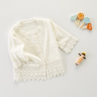 2022 spring and summer new sweet breathable girls' small cardigan lace cute hollow air conditioning shirt outdoor sun protection shirt