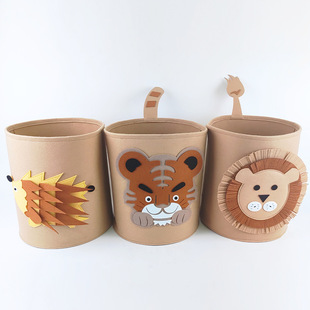 Amazon Cross-border Cartoon Animal Toy Storage Box Portable Folding Dirty Clothes Basket Clothes Felt Storage Bucket with Lid