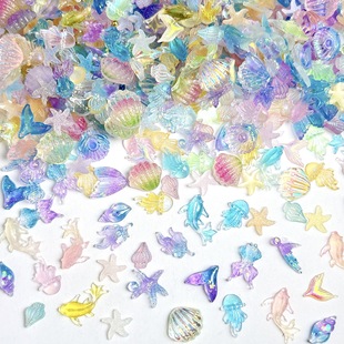 Ocean Luminous Magic Nail Jewelry Resin Gradient Mermaid Dolphin Shell Starfish DIY Nail Accessories Batch