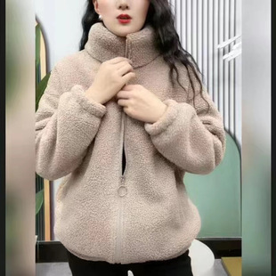 Winter fleece-lined Thickened Coat Mother Warm Cotton Clothes Age-reducing Women's Fleece Loose Slimming Top