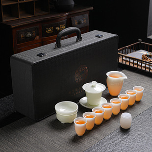 2025 New Ice Jade Porcelain Tea Set suit Household High-grade Kung Fu Tea Set Gift Box Dehua Cover Bowl Chinese White
