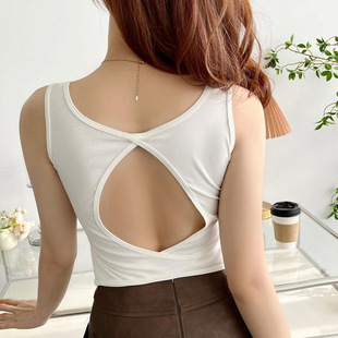 Spring and Summer 2025 New Hollow Backless Vest Wide Shoulder Strap Hollow Backless Integrated Cup Beautiful Back 353134HA13