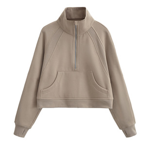 2024 European and American Foreign trade cross-border Amazon popular half zipper short stand collar thumb hole fleece-lined sweater women's loose