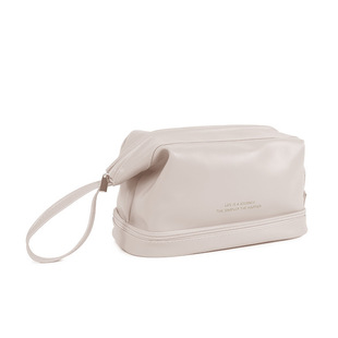 PU Waterproof Large Capacity Portable Cosmetic Bag Travel Portable Double Layer Steel Frame Cosmetic Bag Toiletry Bag Cloud Storage Bag