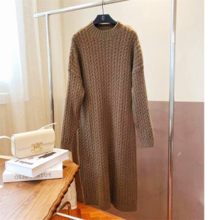 French Style High-end Lazy Wind Twist Knitted dress Women's Autumn and Winter New Inner Matching Coat Crewneck Sweater Dress