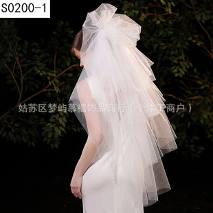 Bride Wedding Veil Certificate Proposal Registration High-level Sweet Headwear White Short Bow Pearl Hair Accessories
