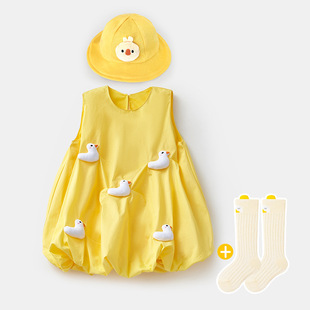 2025 Baby Корейское платье Baby Baby Летняя желтая утка юбка спины 3690 Тонкая девушка юбка