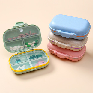 Cross-border wheat medicine box portable medicine sub-box seven-cell medicine box for a week portable mini medicine storage box in stock