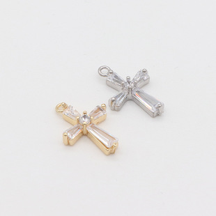 Zhongxing Korean Ins Zircon Cross Pendant Copper Plated 14k True Gold Color Pendant DIY Jewelry Accessories