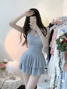 Swimsuit Fairy One-piece Solid Color Conservative Slightly Fat Slim Girl Sweet Student Pure Desire Hot Spring Swimsuit Factory Wholesale