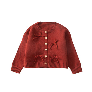 Girls Autumn Knitted Sweater Cardigan Coat Wide Leg Jeans Two-piece Set for Big Children 2024 New Foreign-style suit