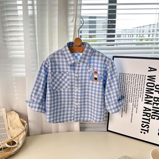 Children's Shirt Spring 2025 Spring New Pocket Cartoon Printed Paid Shirt Styish Trendy Shirt for Boys and Girls