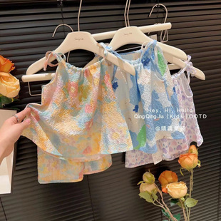 Baby's New Two-piece Halter Skirt Set for Girls Summer suit Oil Painting Western Style Halter Pants Internet Celebrant Women's Shorts