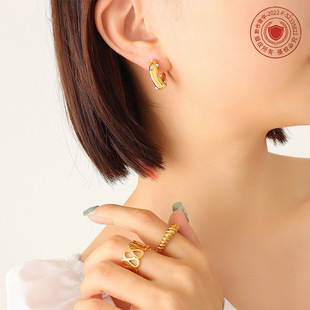 Europe and the United States cross-border hot titanium steel gold-plated imitation pearl zircon inlaid C- shaped earrings do not fade temperament personality earrings