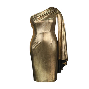 AM030325 Designer One-Shoulder One-Sleeve Dress Luxury Bronzing Banquet Graduation Dress