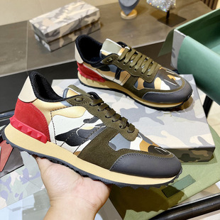 European Station Cross-border VT Camouflage sneaker Men's High Version Rivet Thick Bottom Genuine Leather Fashionable Casual Lace-up Color-block Trendy Shoes