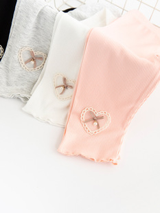 Summer Children's Leggings Cropped Girls' Leggings Lace Love Children's Pants Pearl Bow Girls' Pants