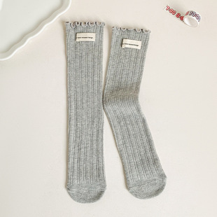 Children's socks 2024 autumn and winter new wooden ear side pile socks Korean free size solid color heel-less girls' tube socks